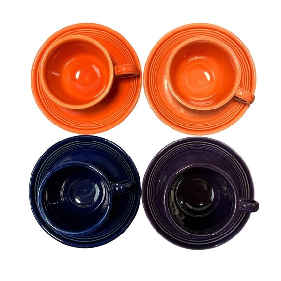 Fiestaware Cup & Saucer Set Multiple Colors Orange Blue Purple 8 Piece - Picture 1 of 12
